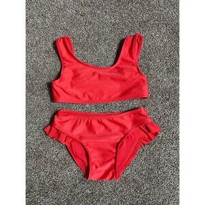 Cat & Jack Girls Red Bikini Swimsuit Set Ruffle Bottom Size 5T
